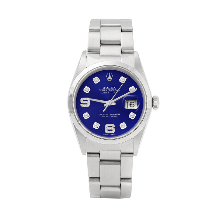 Rolex Datejust 36mm STAINLESS STEEL 16200 Blue Dial | 6&9 Diamond | Smooth Bezel