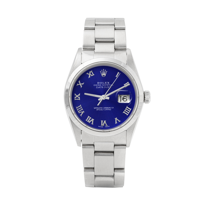 Rolex Datejust 36mm STAINLESS STEEL 16200  Blue Dial | Roman Hour Markers | Smooth Bezel