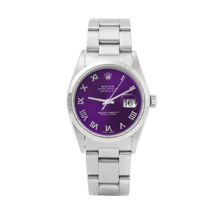 Rolex Datejust 36mm STAINLESS STEEL 16200  Purple Dial | Roman Hour Markers | Smooth Bezel