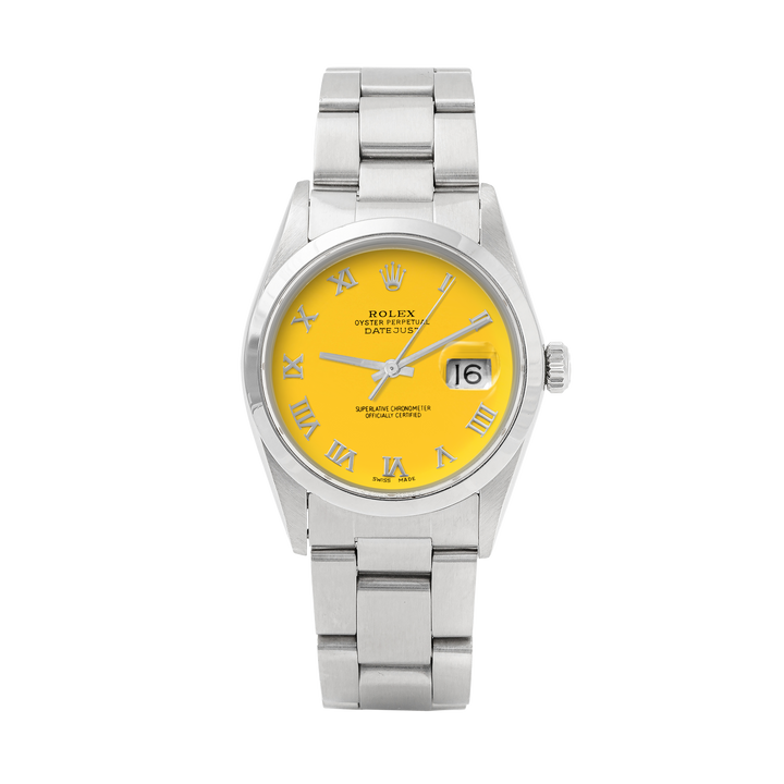 Rolex Datejust 36mm STAINLESS STEEL 16200  Yellow Dial | Roman Hour Markers | Smooth Bezel
