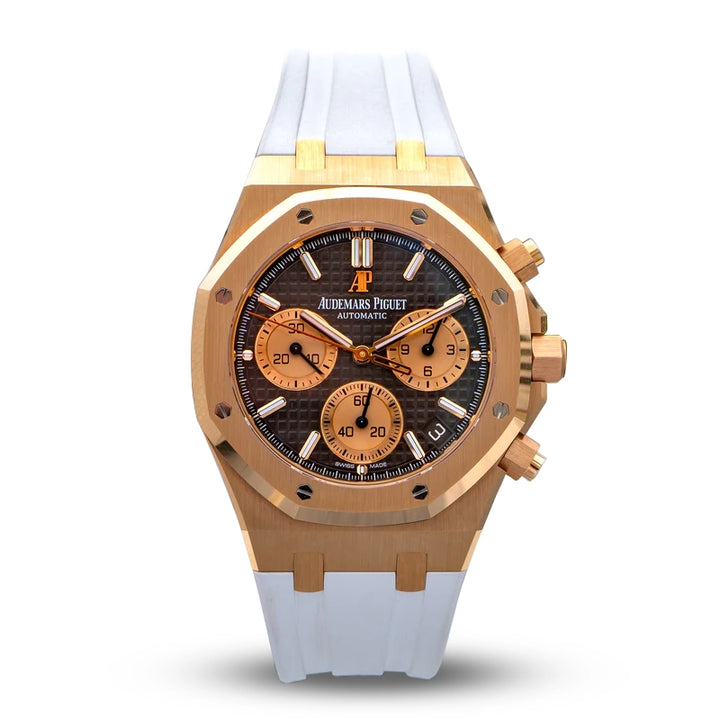 Audemars Piguet Royal Oak Chronograph 26239OR 41mm Rose Gold |Brown Dial| White Strap|
