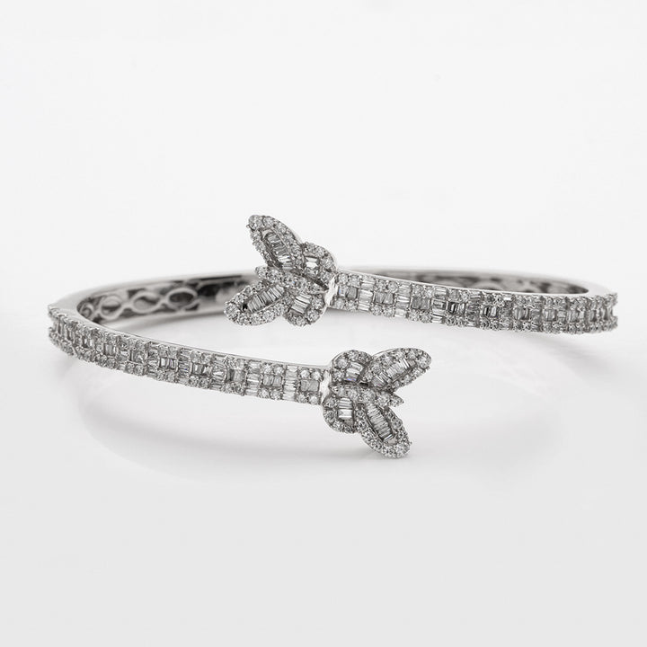 14KW 2.65CTW BGUETTE DIAMOND OPEN CUFF BANGLE WITH