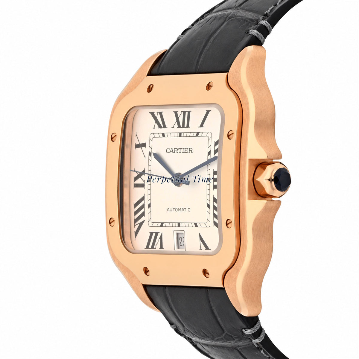 Cartier Santos Large Rose Gold WGSA0028 Gray Leather Band