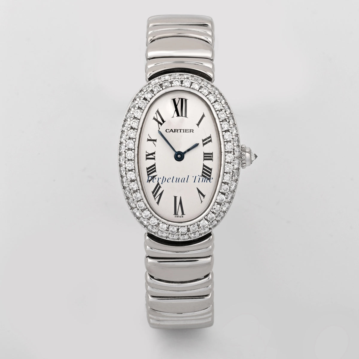 Cartier Baignoire White Gold White Roman Dial on White Gold w15133l2