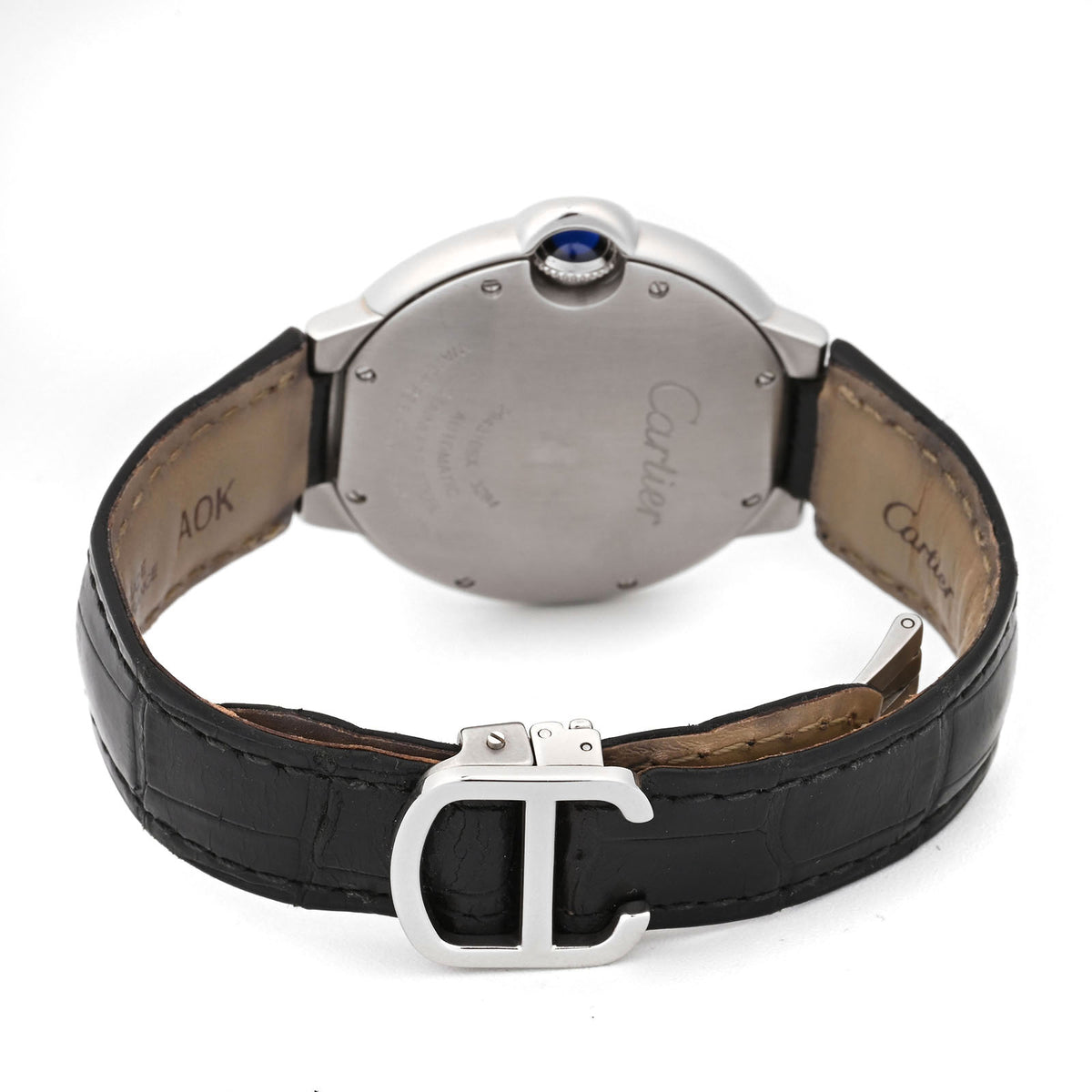 Cartier Ballon Bleu 36mm Stainless Steel Silver Roman Black Leather Band With Deployment Buckle W6920046