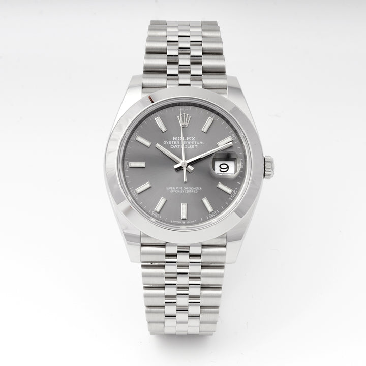 Rolex Datejust 41mm Stainless Steel 126300 Slate Dial | Index hour markers, Smooth bezel