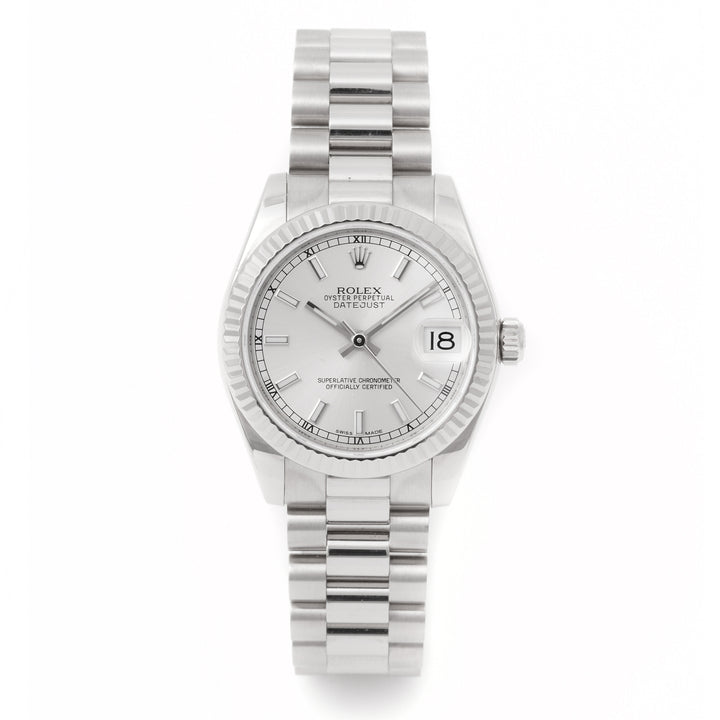 Rolex Datejust 31mm White Gold 178279 Silver Dial | Index hour markers, Fluted bezel