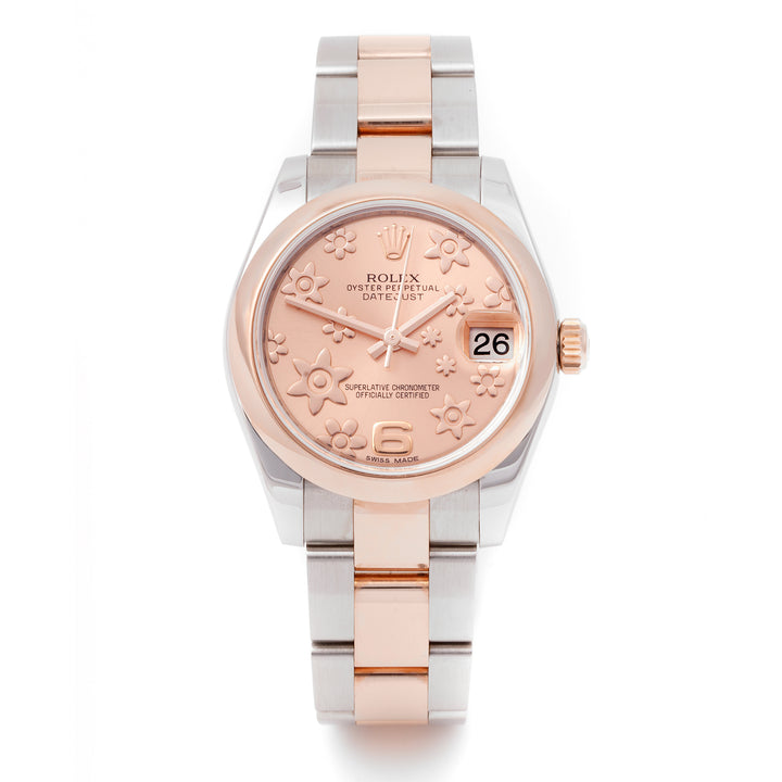 Rolex Datejust 31mm Stainless Steel & Rose Gold 178241 Pink Floral Dial | Smooth bezel