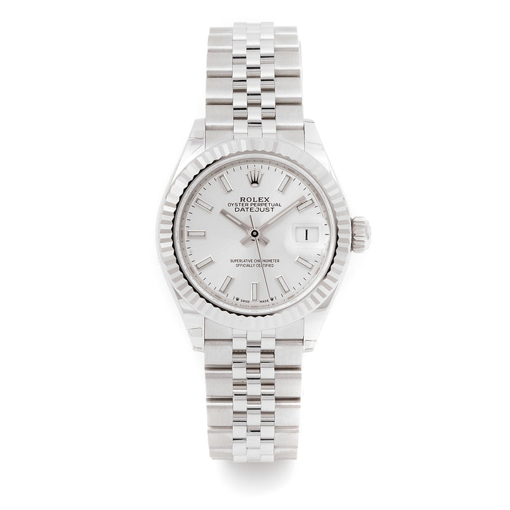 Rolex Lady-Datejust 28mm Stainless Steel & White Gold 279174 Silver Dial | Index hour markers, Fluted bezel