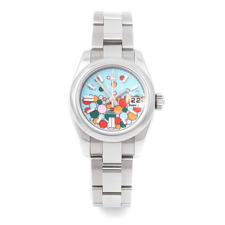 Rolex Lady-Datejust 26mm Stainless Steel & White Gold 179174 Turquoise Celebration Dial | Index hour markers, Smooth bezel