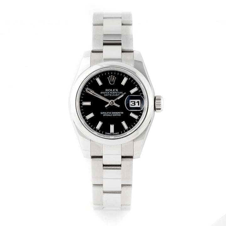 Rolex Lady-Datejust 26mm Stainless Steel 179160 Black Dial | Index hour markers, Smooth bezel