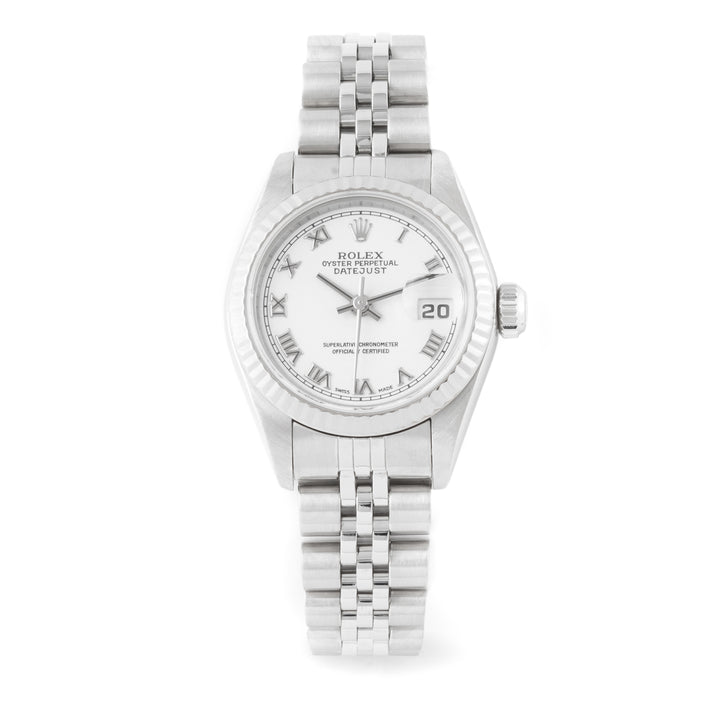 Rolex Lady-Datejust 26mm Stainless Steel & White Gold 69174 White Dial | Roman Numerals hour markers, Fluted bezel