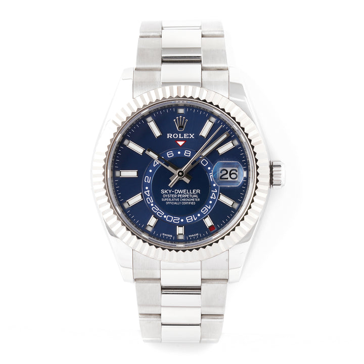 Rolex Sky-Dweller 42mm Stainless Steel & White Gold 326934 Blue Dial | Index hour markers, Fluted bezel
