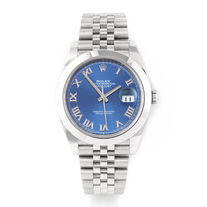 Rolex Datejust 41mm Stainless Steel 126300 Blue Dial | Roman Numerals hour markers, Smooth bezel