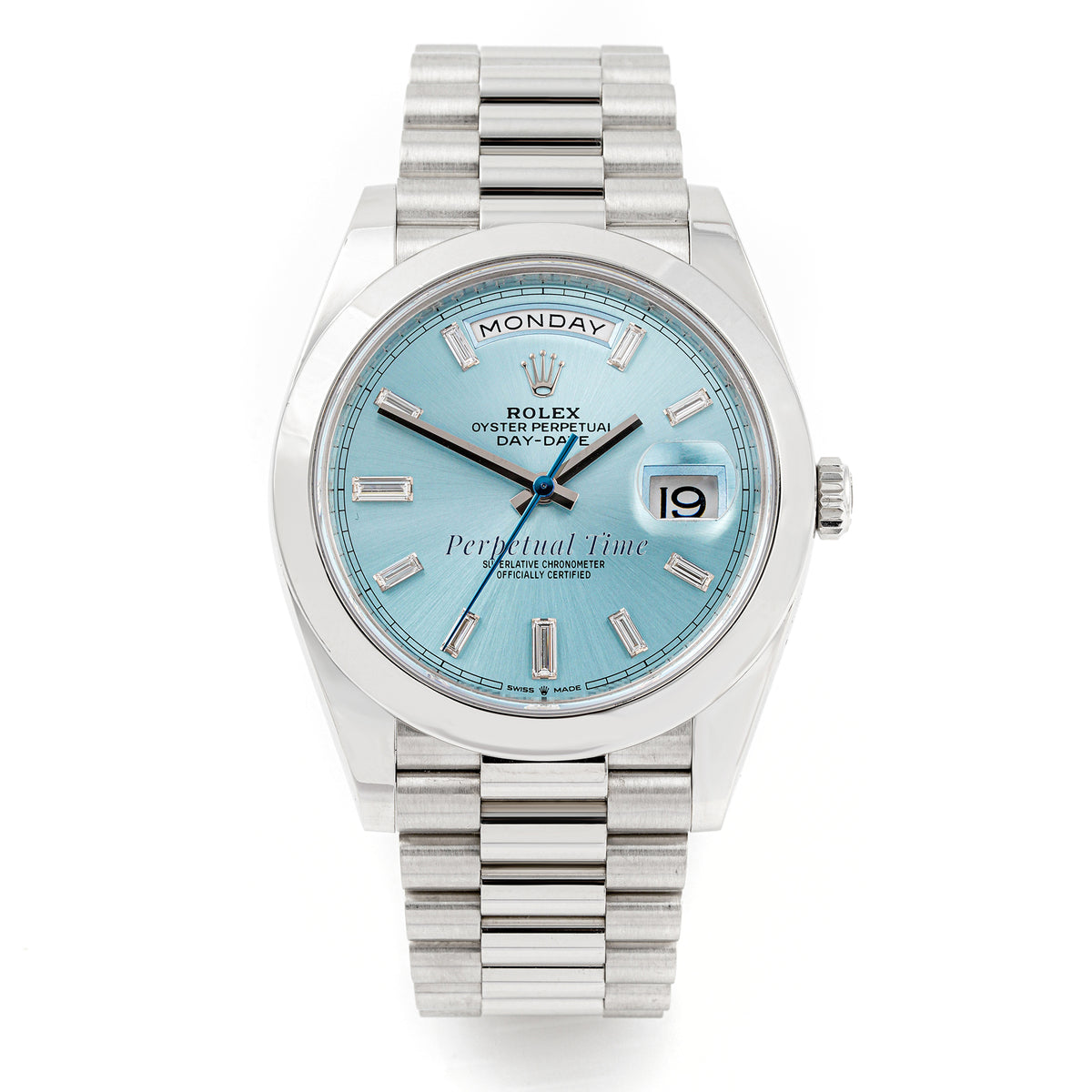 Rolex Day-Date 40 Ice Blue Diamond Baguette Dial Platinum President 228206