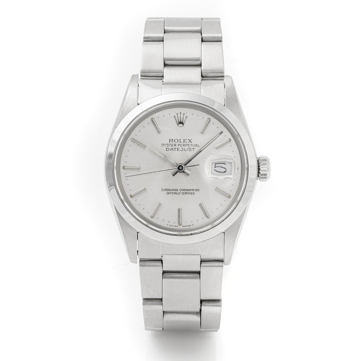 Rolex Datejust 36mm Stainless Steel 1600 Silver Dial | Stick hour markers, Smooth bezel