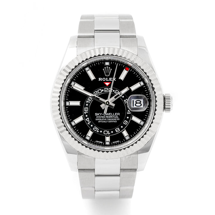 Rolex Sky-Dweller 42mm Stainless Steel & White Gold 326934 Black Dial | Index hour markers, Fluted bezel