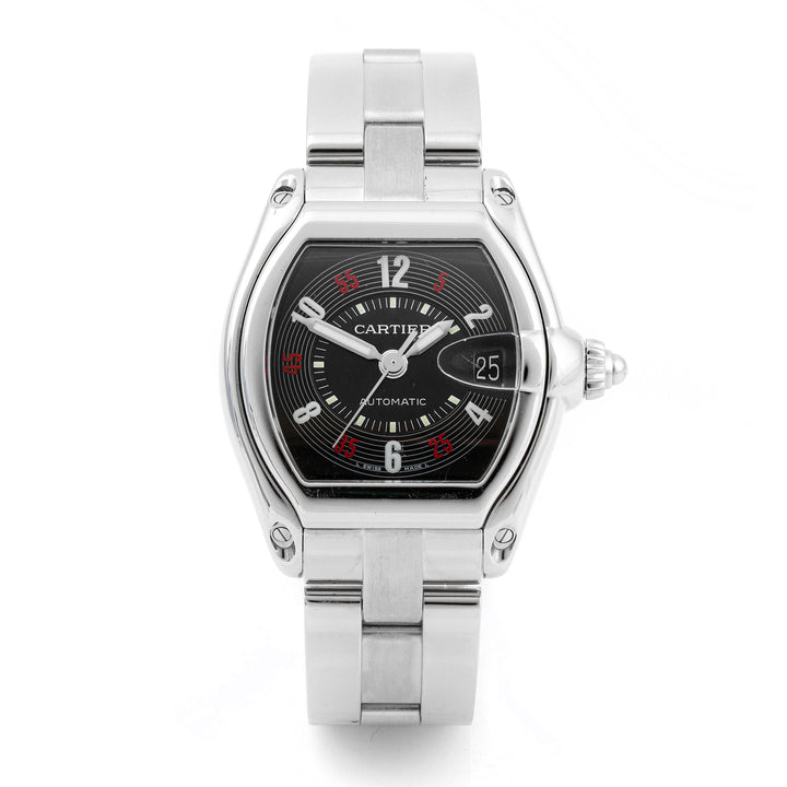 Cartier Roadster 37x44 mm Stainless Steel 2510 Black Dial | Roman Numerals hour markers, Smooth bezel