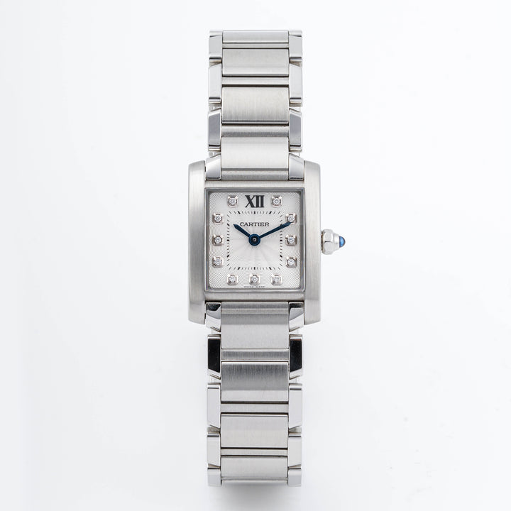 Cartier Tank Française 20x25 mm Stainless Steel 3217 Off-White Dial | Roman Numerals hour markers, Smooth bezel