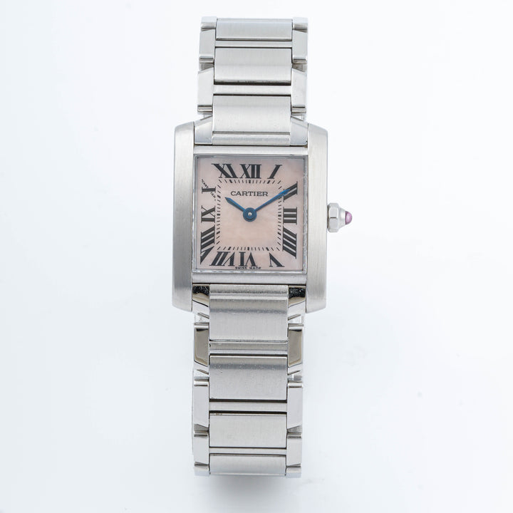 Cartier Tank Française 20x25mm Stainless Steel & Yellow Gold 2384 Mother of Pearl Dial | Roman Numerals hour markers, Smooth bezel