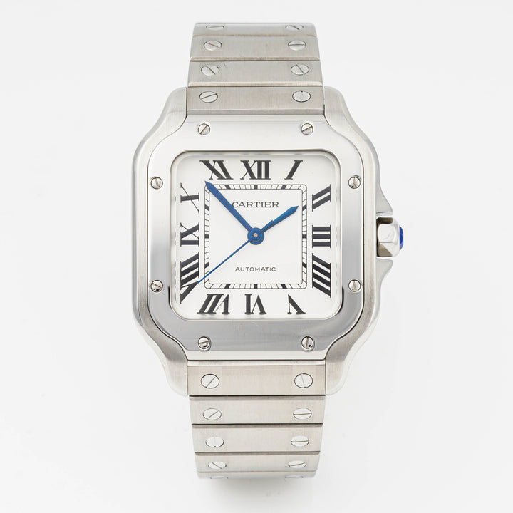 Cartier Santos 38x38 mm Stainless Steel 2656 White Dial | Roman Numerals hour markers, Smooth bezel