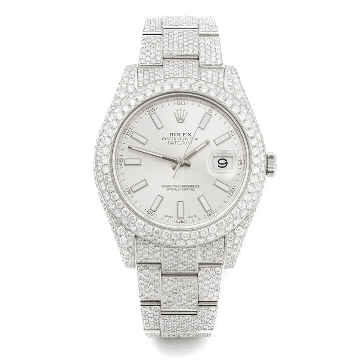 Rolex Datejust II 41 mm Stainless Steel 116300 Silver  Dial | Index hour markers, | Pave Diamond