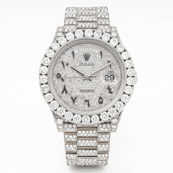 Rolex Day-Date II 41mm White Gold 218239 Pave Diamond Dial | Arabic Script hour markers, Diamond bezel