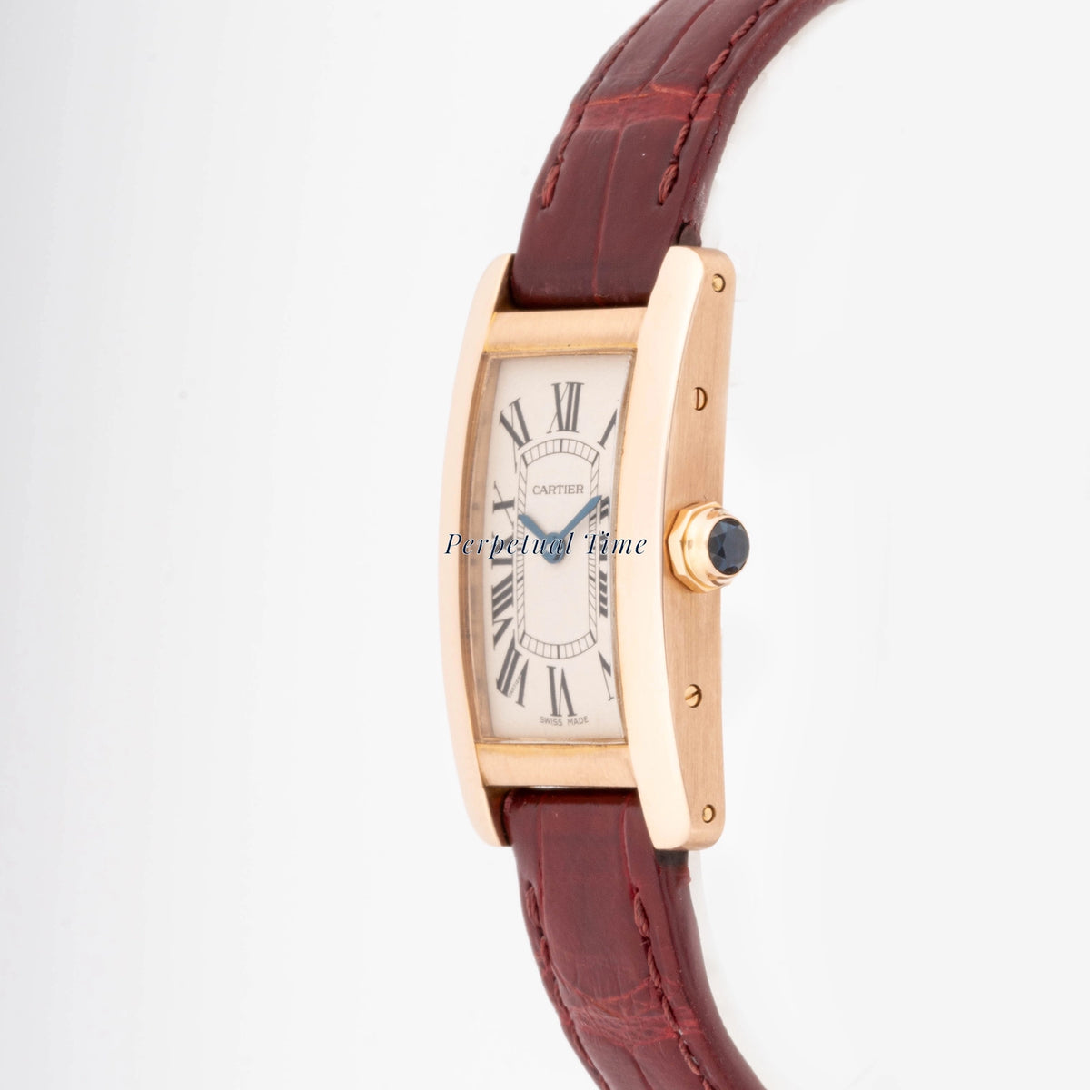 Cartier Tank Americaine Silver Roman Dial on Brown Leather Strap W2601556