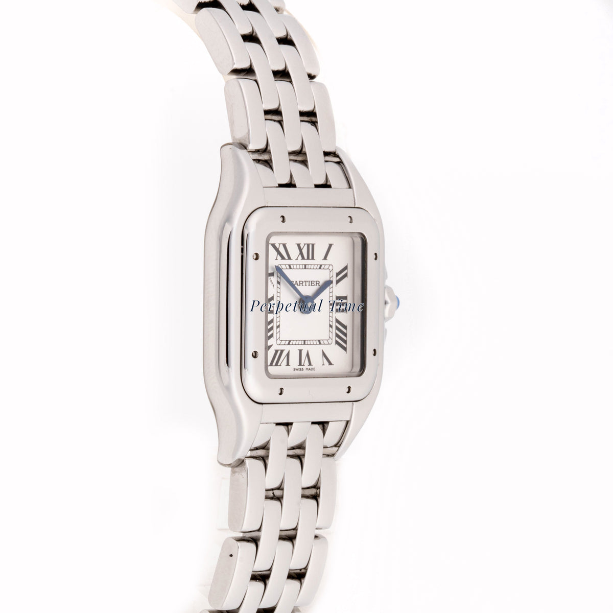 Cartier Panthère 23 mm x 30 mm Stainless Steel 4022 White Dial | Roman Numerals hour markers, Smooth bezel