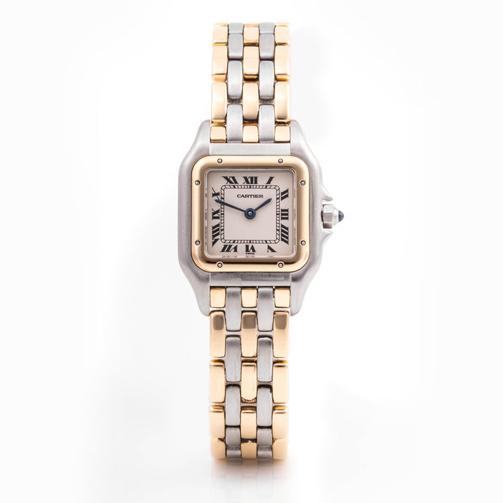 Cartier Panthère 22 mm Stainless Steel & Yellow Gold 166921 Off-white  Dial | Roman Numerals hour markers, Smooth bezel