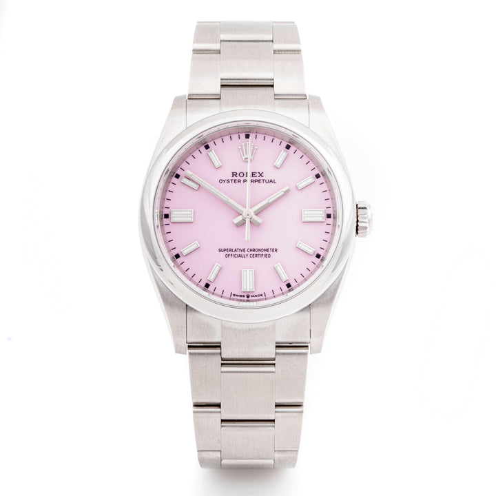 Rolex Oyster Perpetual 36 mm Stainless Steel 126000 Pink  Dial | Index hour markers, Smooth bezel