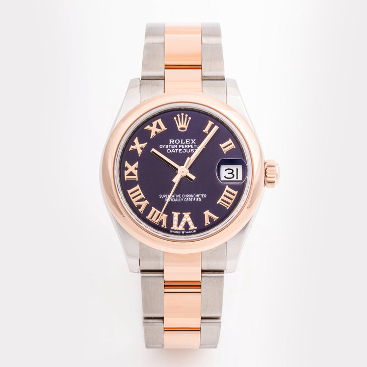 Rolex Datejust 31 mm Rose Gold & Stainless Steel 278241 Aubergine  Dial | Roman Numerals hour markers, Smooth bezel