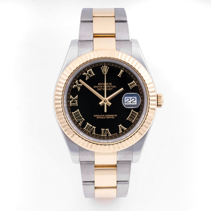 Rolex Datejust II 41mm Stainless Steel & Yellow Gold 116333 Black  Dial | Roman Numerals hour markers, Fluted bezel