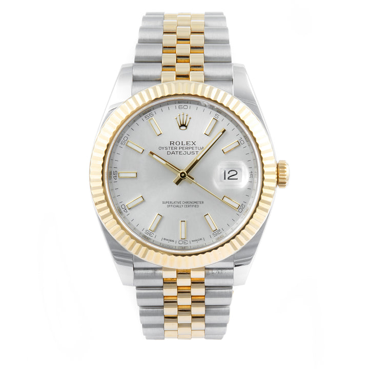 Rolex Datejust  41mm Stainless Steel & Yellow Gold 126333 Silver Dial | Index hour markers, Fluted bezel