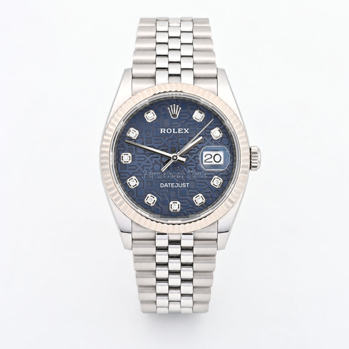 Rolex Datejust 36mm Blue Computer Diamond Dial 126234 Fluted Bezel Jubilee Band