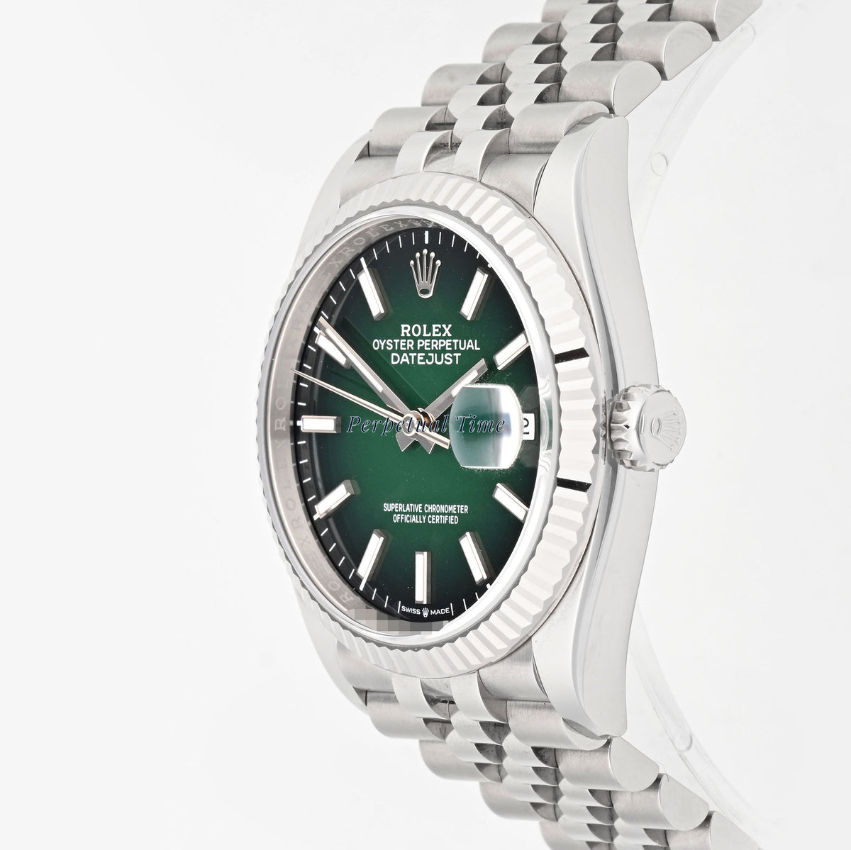 Rolex Datejust 36mm Green Ombre Dial 126234 Fluted Bezel Jubilee Band