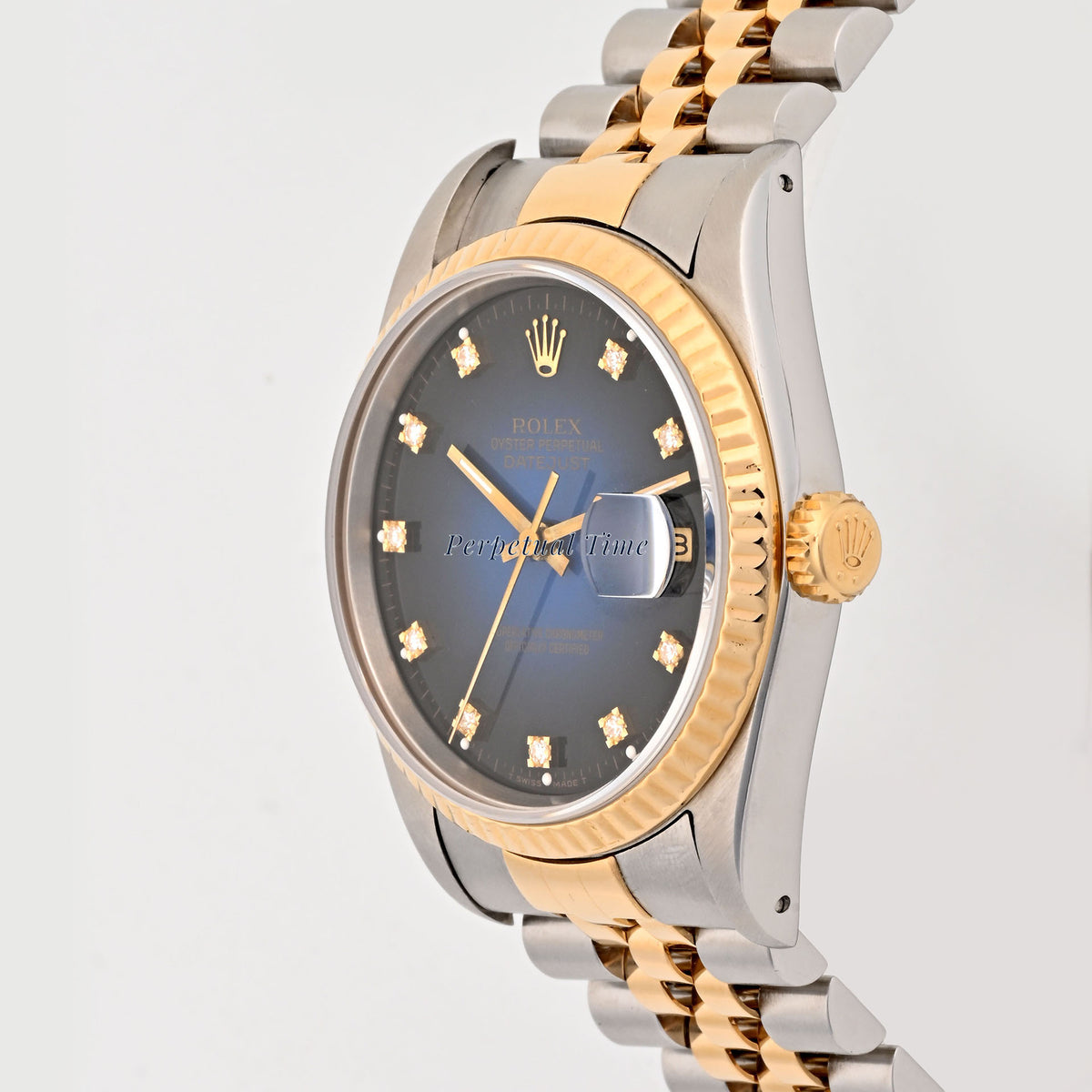 Rolex Datejust 36mm Stainless Steel And Yellow Gold Blue Vignette Diamond Dial 16233