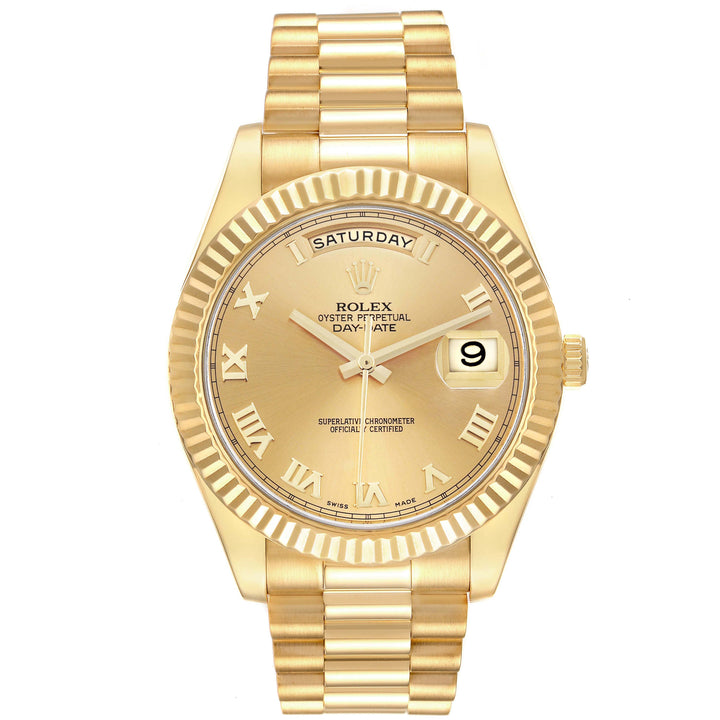 Rolex Day-Date 218238 41mm YELLOW GOLD Champagne Dial | Roman Hour Markers  | Fluted Bezel