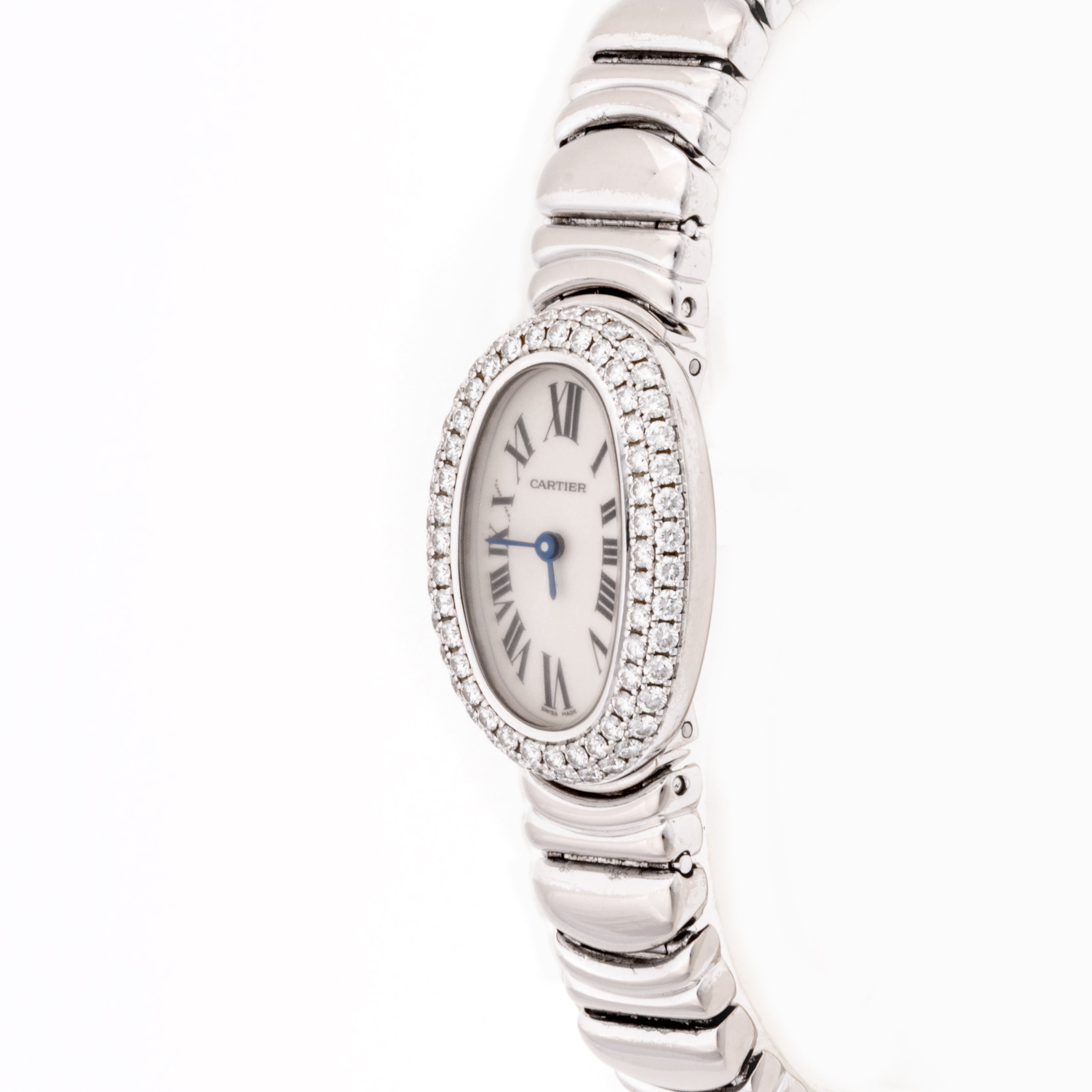 Cartier Baignoire Mini 18mm x 24mm White Gold 2369 Mother of Pearl  Dial | Diamond Numerals hour markers, Diamond bezel