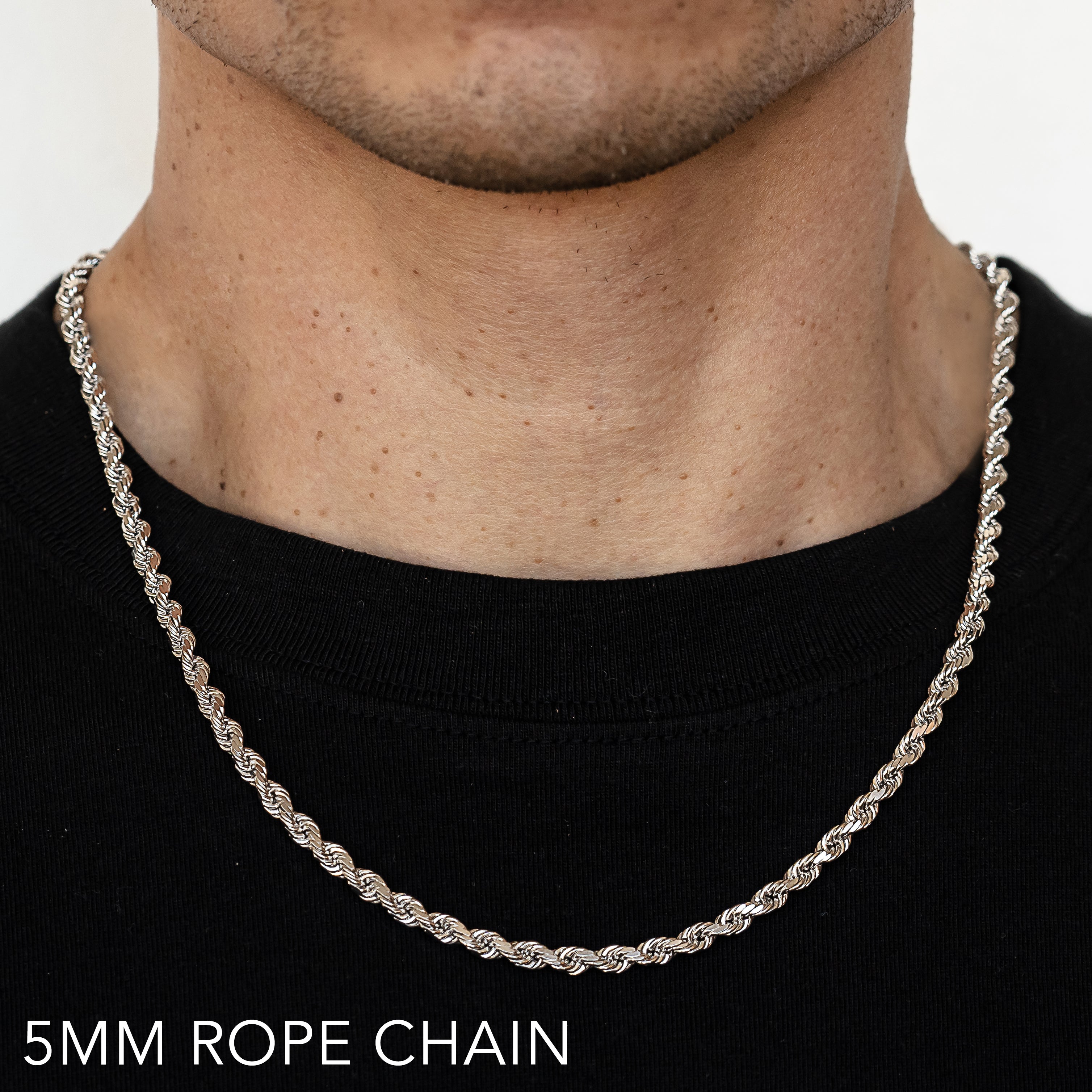 10K 5MM WHITE GOLD SOLID DC ROPE 20" CHAIN NECKLACE (AVAILABLE IN LENGTHS 7" - 30")