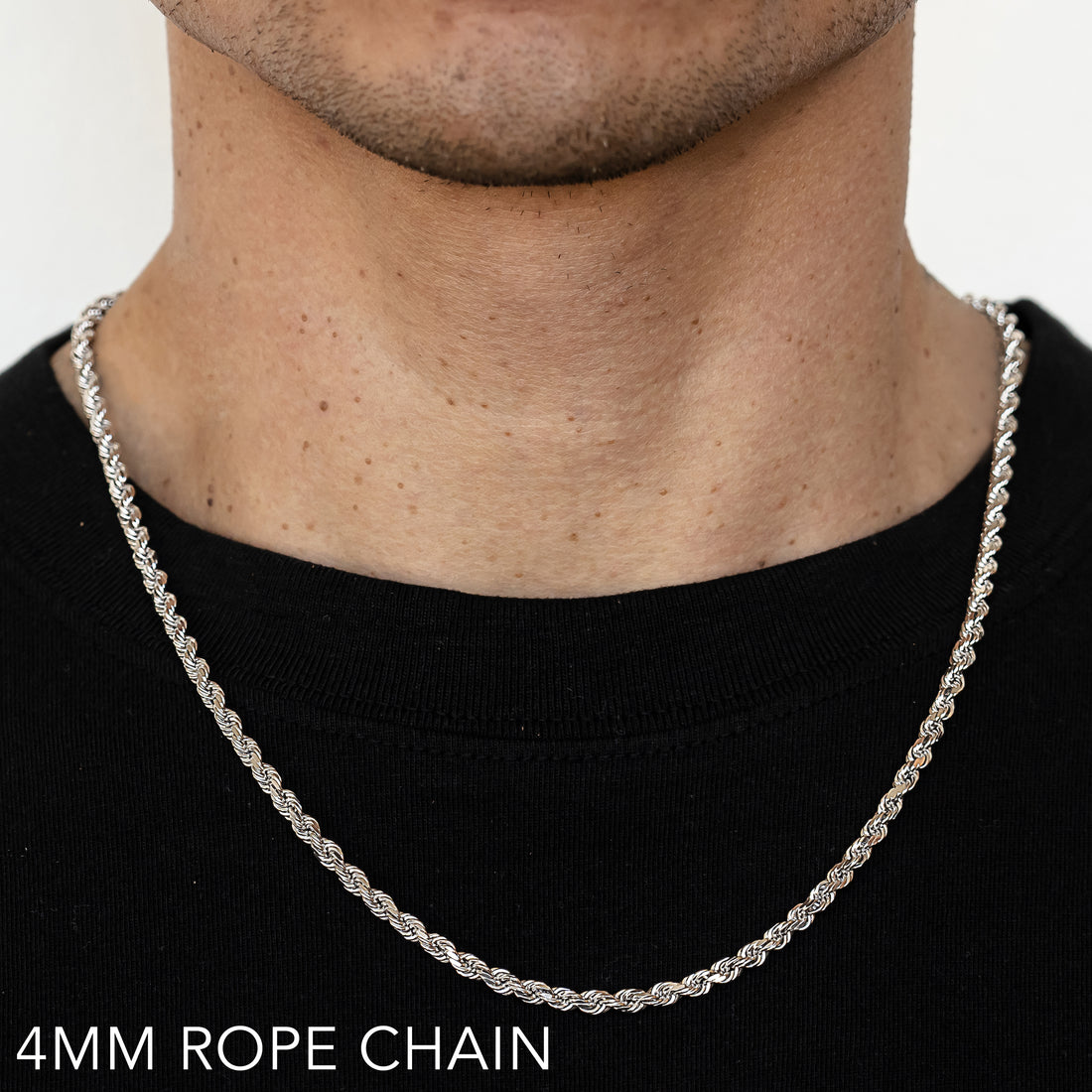 10K 4MM WHITE GOLD SOLID DC ROPE 22" CHAIN NECKLACE (AVAILABLE IN LENGTHS 7" - 30")