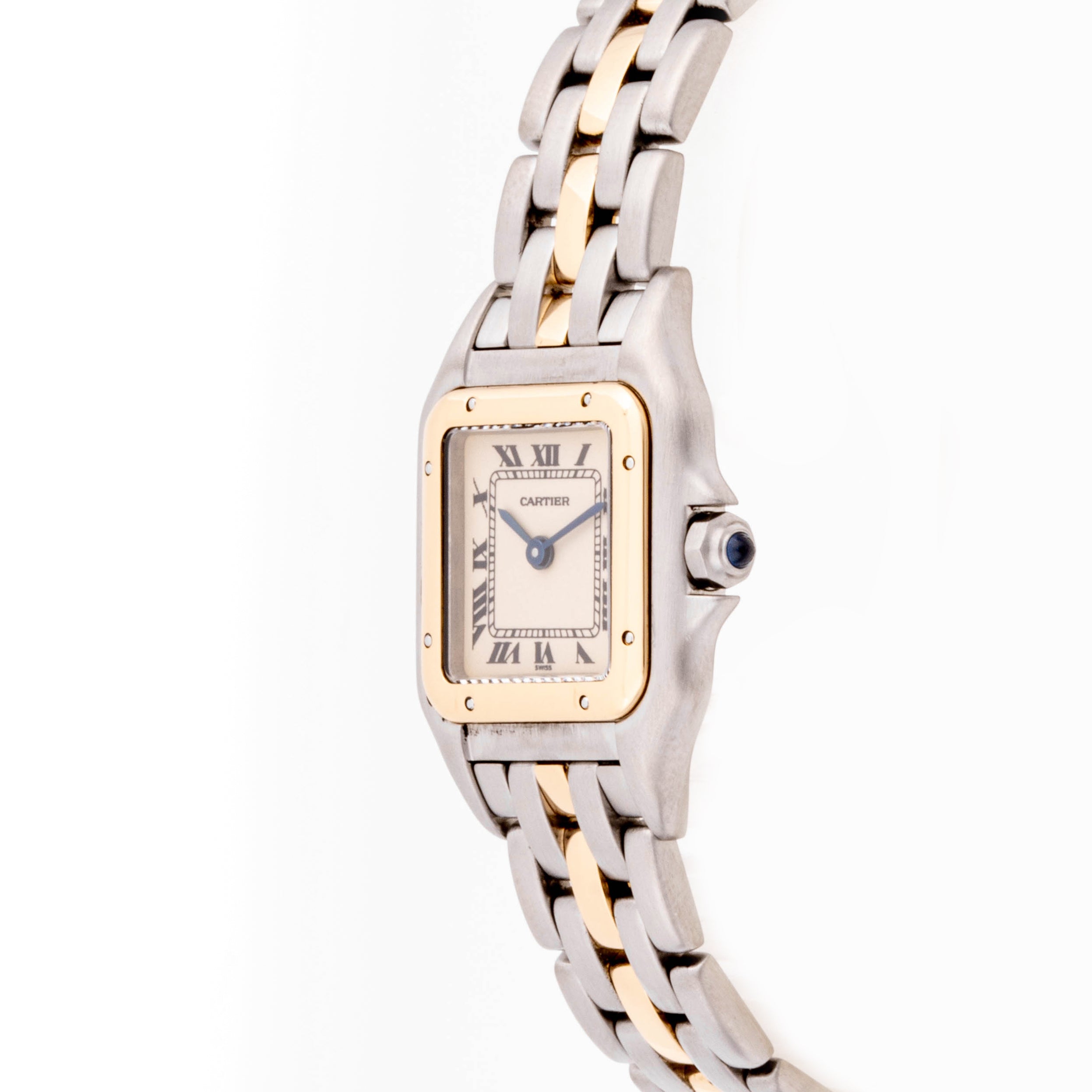 Cartier Panthère 22 mm x 29 mm Stainless Steel & Yellow Gold 1057917 Off-white  Dial | Roman Numerals hour markers, Smooth bezel