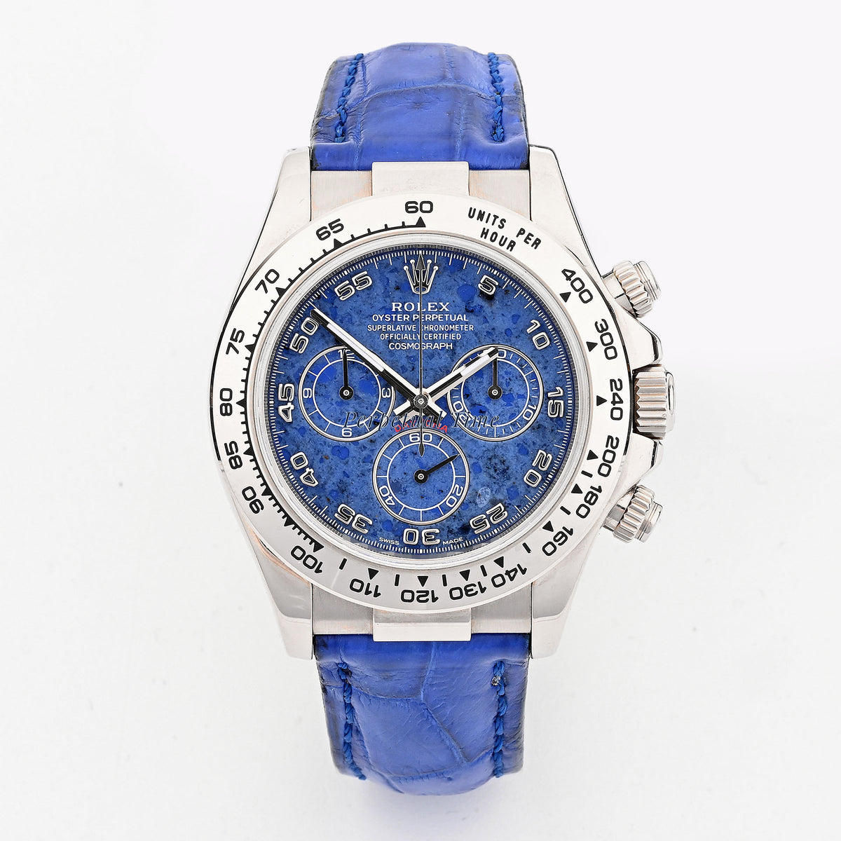 Rolex Daytona Blue Leather 40mm White Gold Sodalite Arabic Dial 116519 with Card