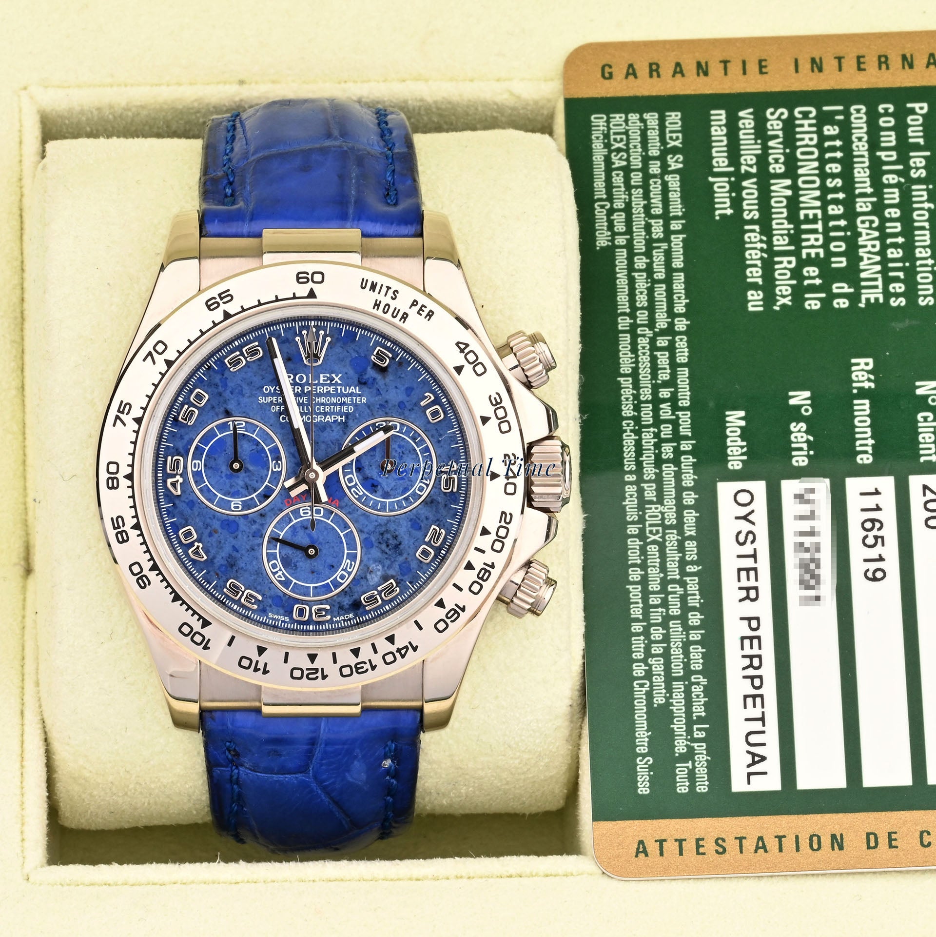 Rolex Daytona Blue Sodalite Arabic Dial 40mm 116519 18K White Gold Watch