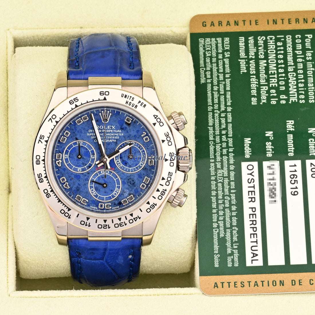 Rolex Daytona Blue Sodalite Arabic Dial 40mm 116519 18K White Gold Watch
