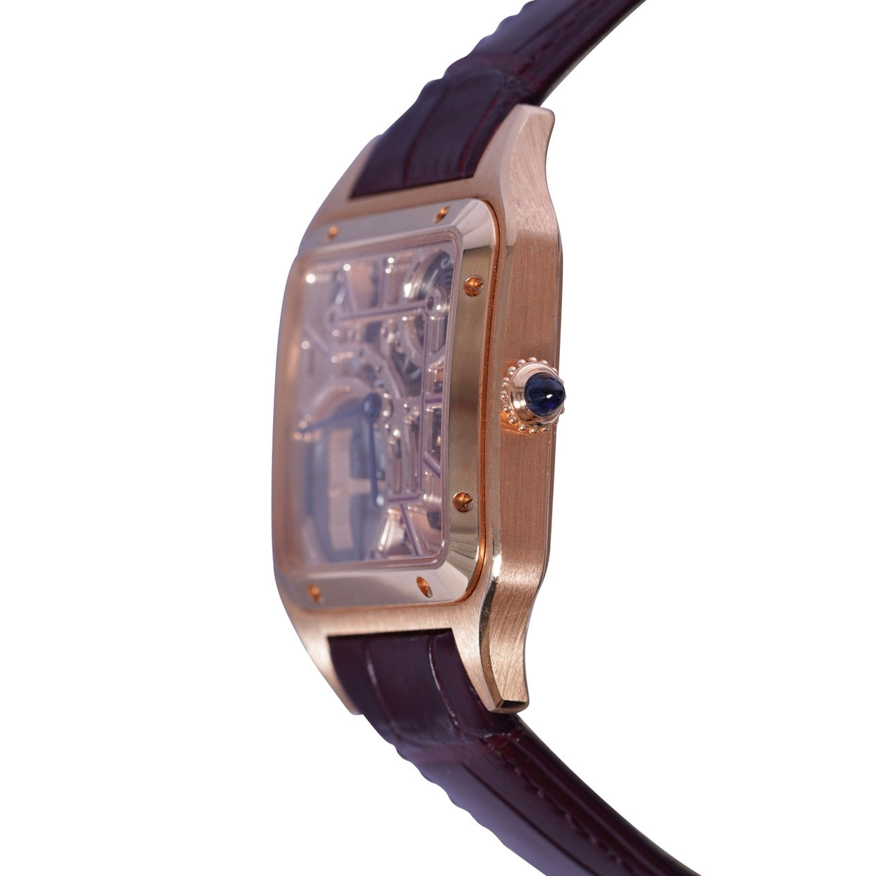 CARTIER SANTOS DUMONT SKELETON ROSE GOLD WHSA0030| BLUE HANDS| LEAHTER BAND|