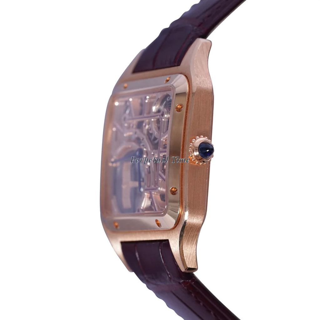 CARTIER SANTOS DUMONT SKELETON ROSE GOLD WHSA0030| BLUE HANDS| LEATHER BAND
