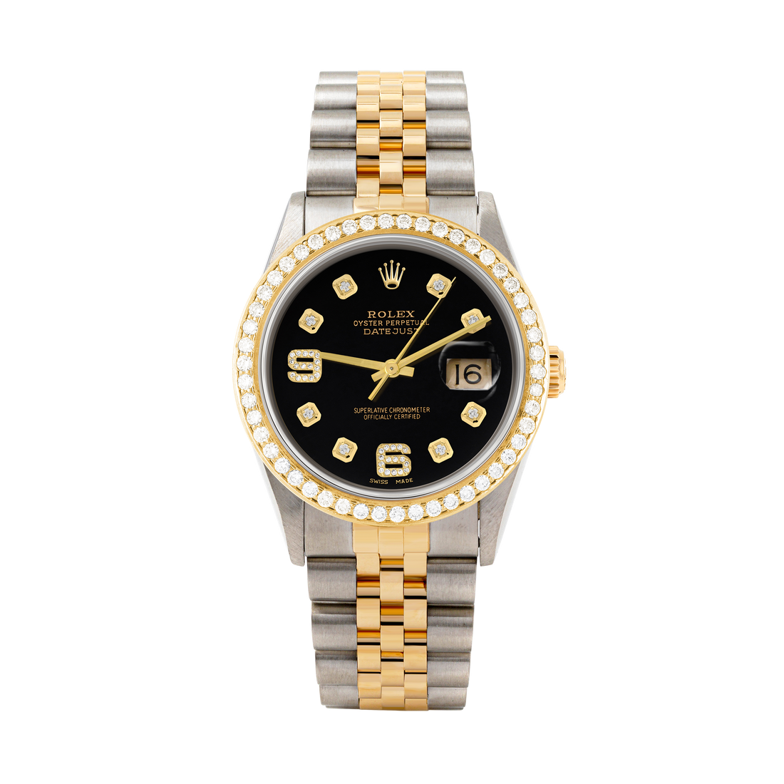 Rolex Datejust 36mm TWO TONE 16233 Black Dial | 6&9 Diamond Hour Markers | 1.8ct Diamond Bezel