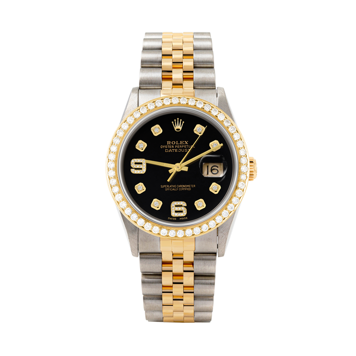 Rolex Datejust 36mm TWO TONE 16233 Black Dial | 6&9 Diamond Hour Markers | 1.8ct Diamond Bezel