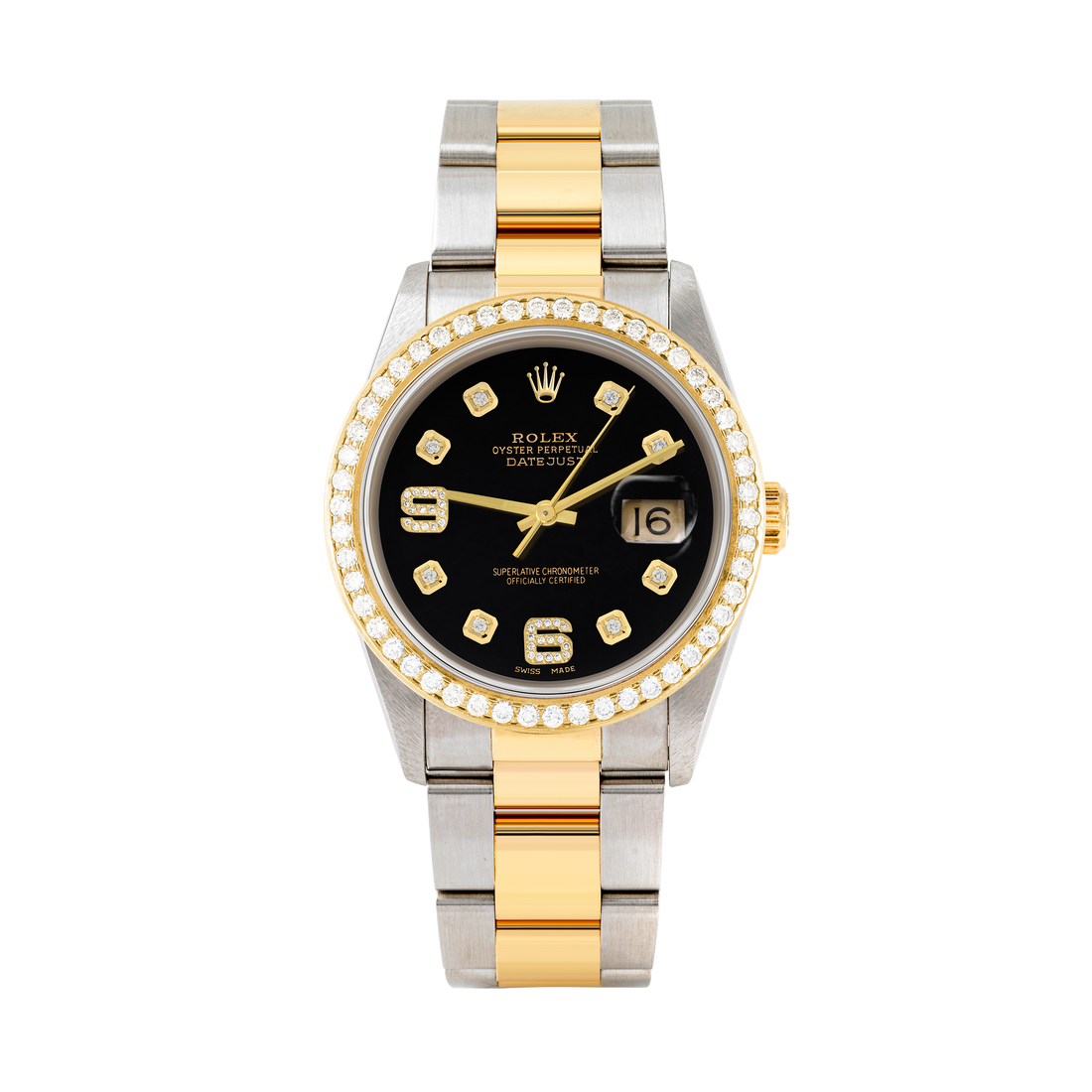 Rolex Datejust 36mm TWO TONE 16233 Black Dial | 6&9 Diamond Hour Markers | 1.8ct Diamond Bezel